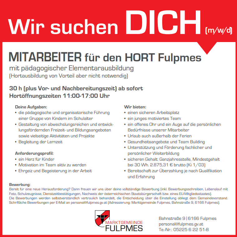 Stellenanzeige PädagogIn